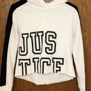 Justice girls White and Black crop top sweatshirt